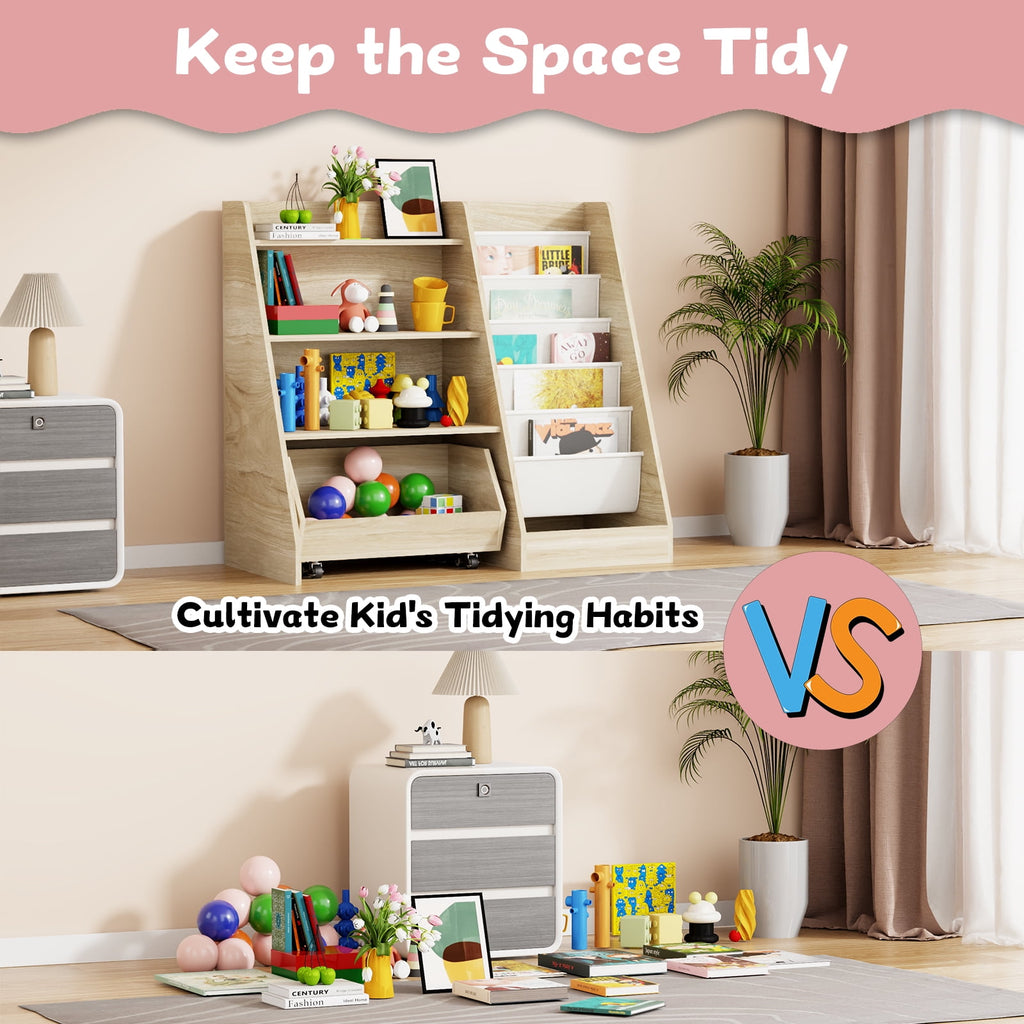 4-Tier Kids Bookshelf and Toy Storage, Book Shelf for Kids Rooms, Wooden bookcase for Toddler Children Baby in Nursery Playroom Living Room - Idea Gifts for Boys and Girls (Oak)