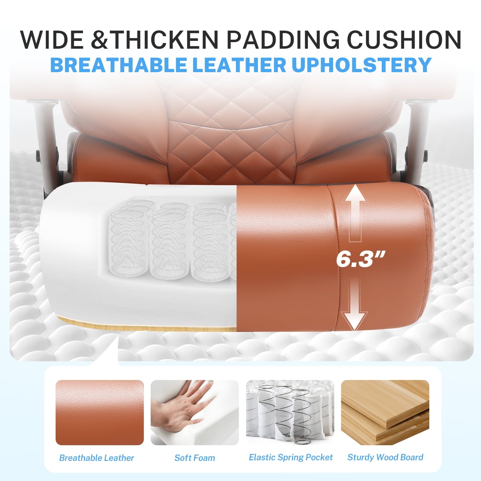 WOSDOM Big and Tall Office Chair 700lbs, Large High Back Executive Chair with Extra Wide Seat, Heavy Duty Rocking Computer Chair, 3D Flip Arms, Adjustable Lumbar Support, Brown