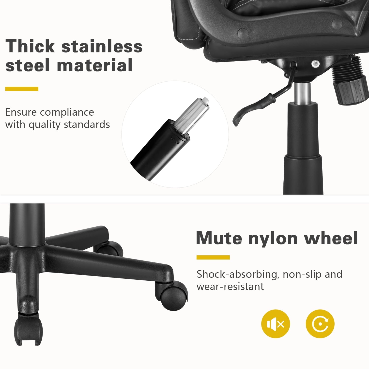 Furmax Mid Back Executive Office Swivel Computer Task Armrests Ergonomic Leather-Padded Desk Chair with Lumbar Support, Black