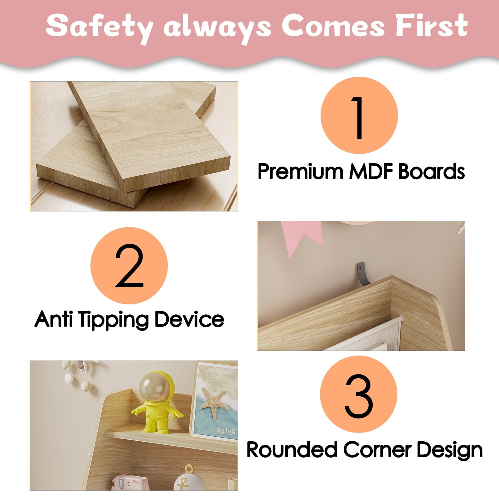 4-Tier Kids Bookshelf and Toy Storage, Book Shelf for Kids Rooms, Wooden bookcase for Toddler Children Baby in Nursery Playroom Living Room - Idea Gifts for Boys and Girls (Oak)