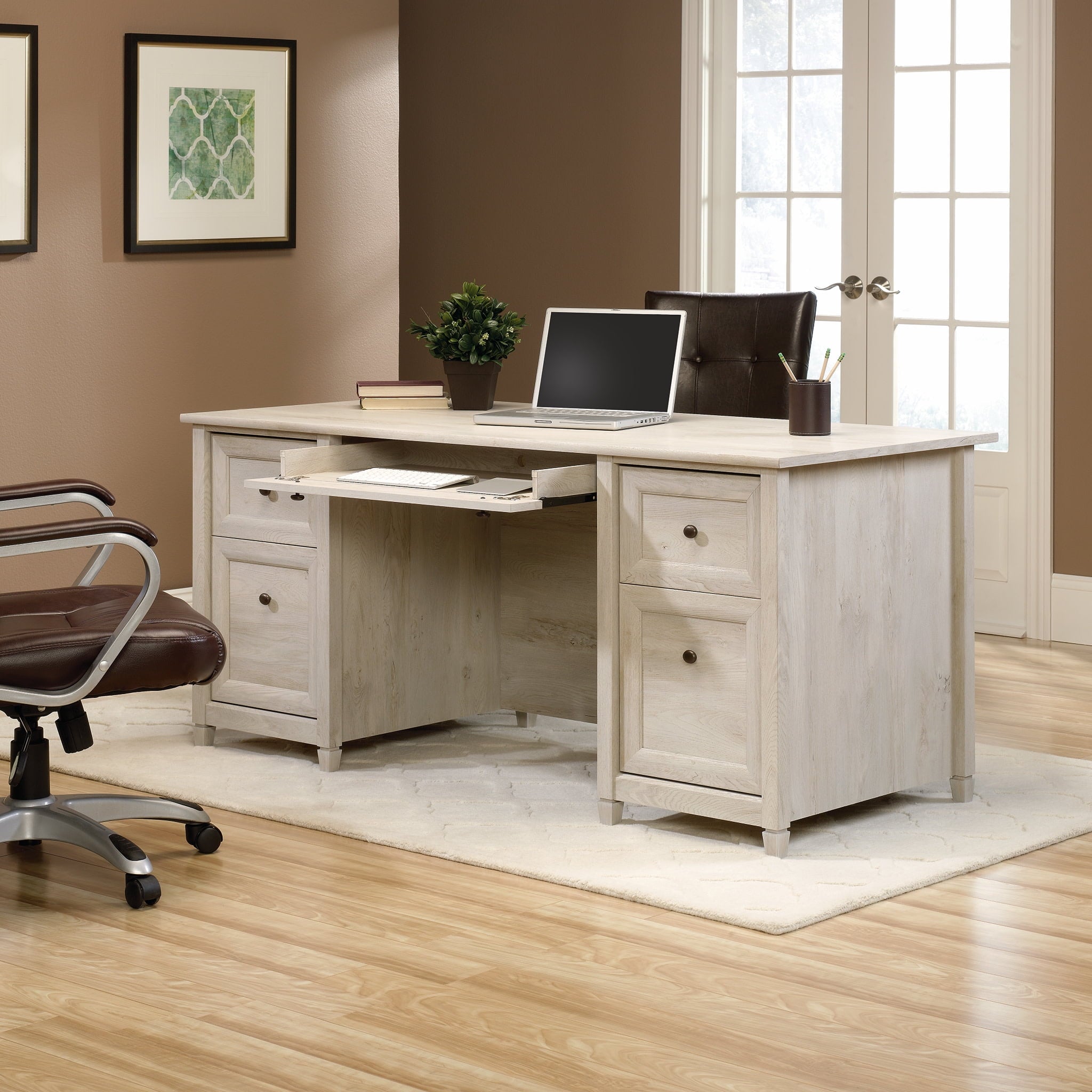 Sauder Edge Water Executive Desk, Chalked Chestnut Finish