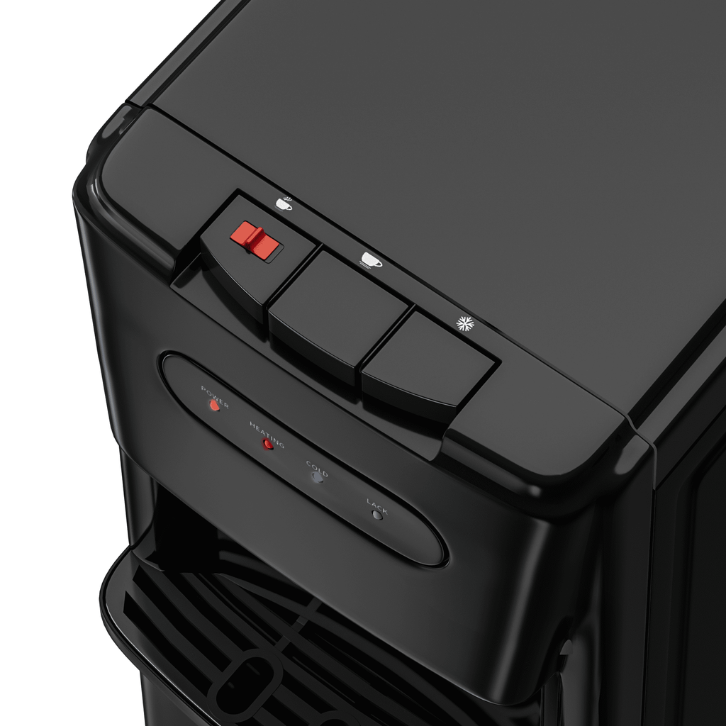 UrbanSync Bottom Loading Water Dispenser for 3 or 5 Gallons, 3 Temperatures (Cold/Hot/Warm) with Child Lock, Display Light, for Apartments, Schools, Companies, Black