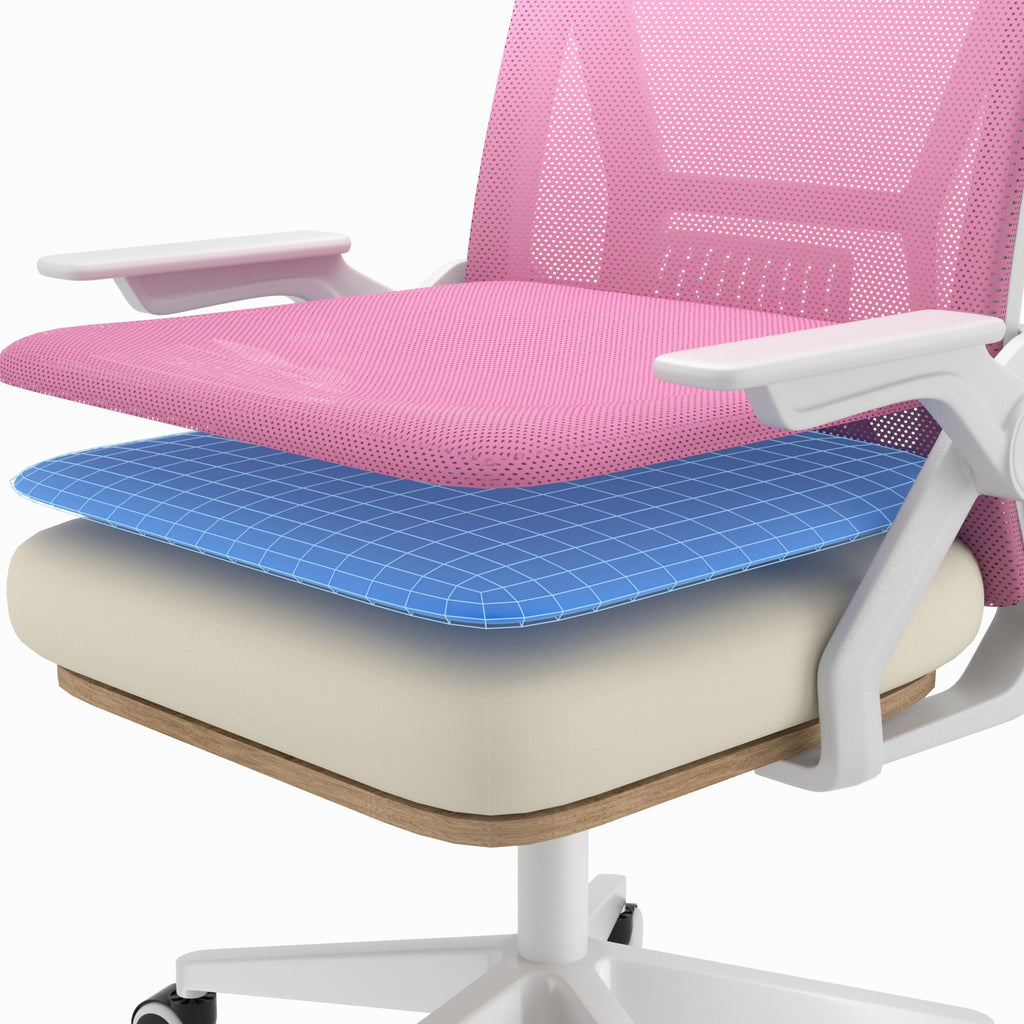 Javlergo Office Chair, Ergonomic Desk Chair Breathable Mesh Chair with Adjustable High Back Lumbar Support Flip-up Armrests, Executive Rolling Swivel Comfy Task Computer Chair, Pink