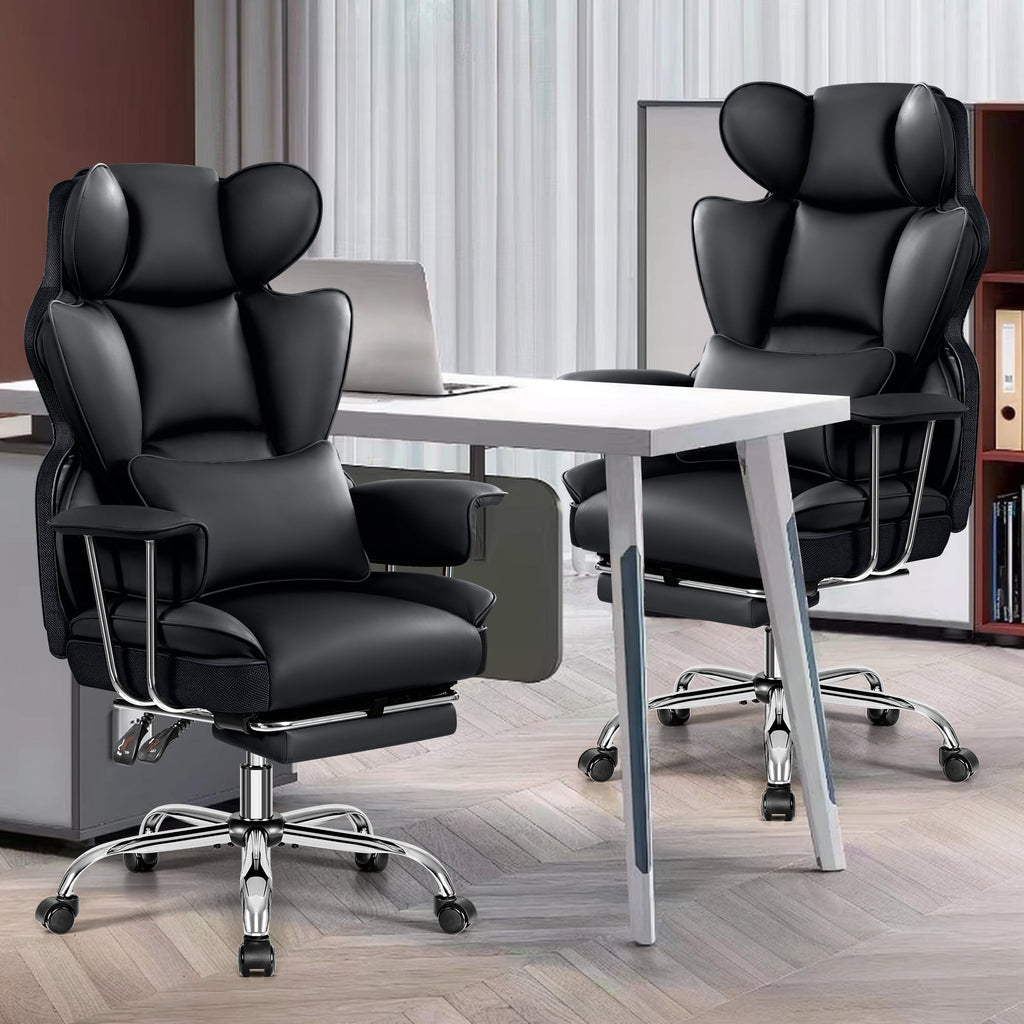 COOLHUT Large Executive PU Leather Office Chair with Adjustable Armrests and Footrest, High Back and Lumbar Support, Ideal for Big and Tall Users, Perfect for Home Office or Computer Desk Use, Black