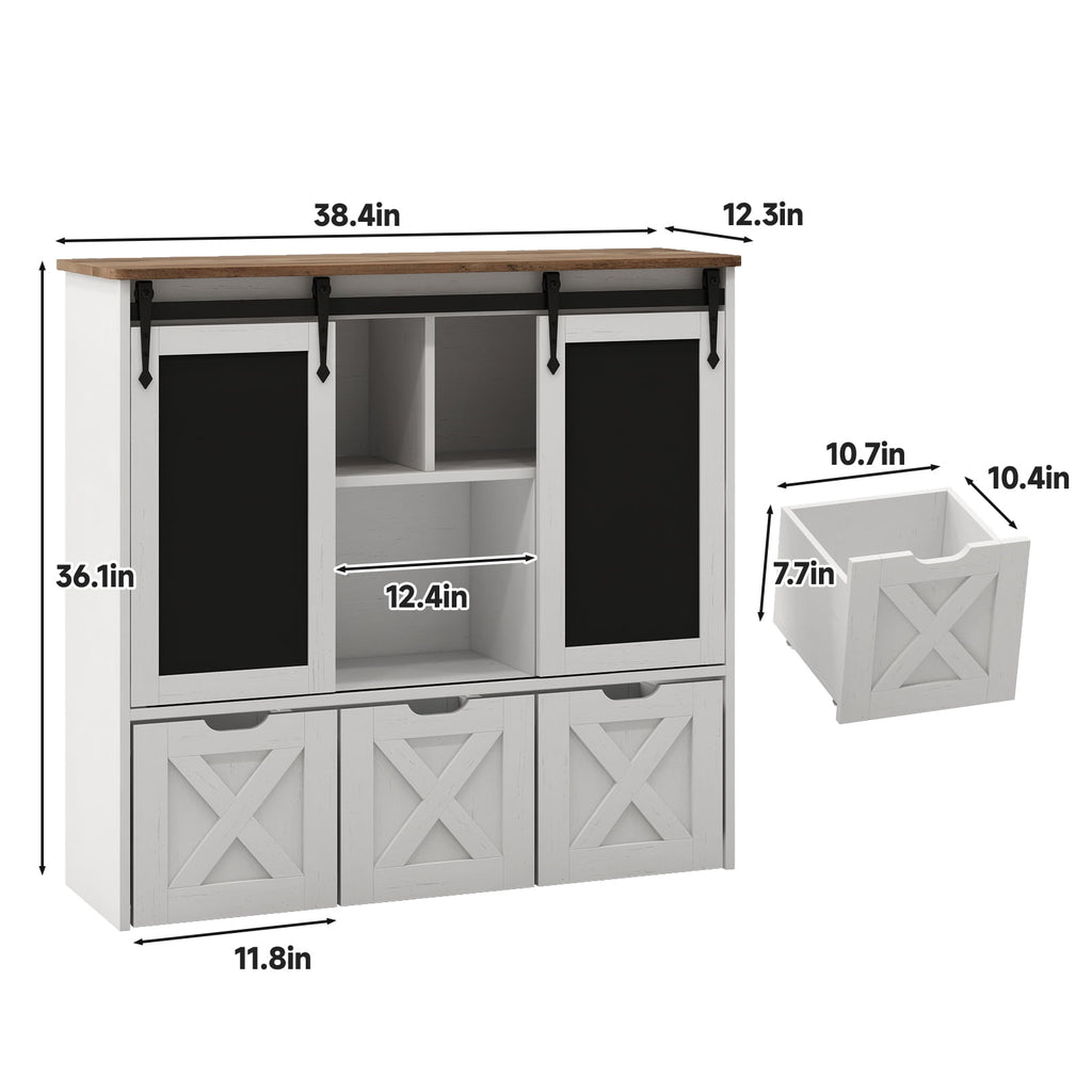 Vabches Toy Storage Organizer with 3 Drawers Kids Bookcase with Sliding Blackboard Storage Cabinet, White