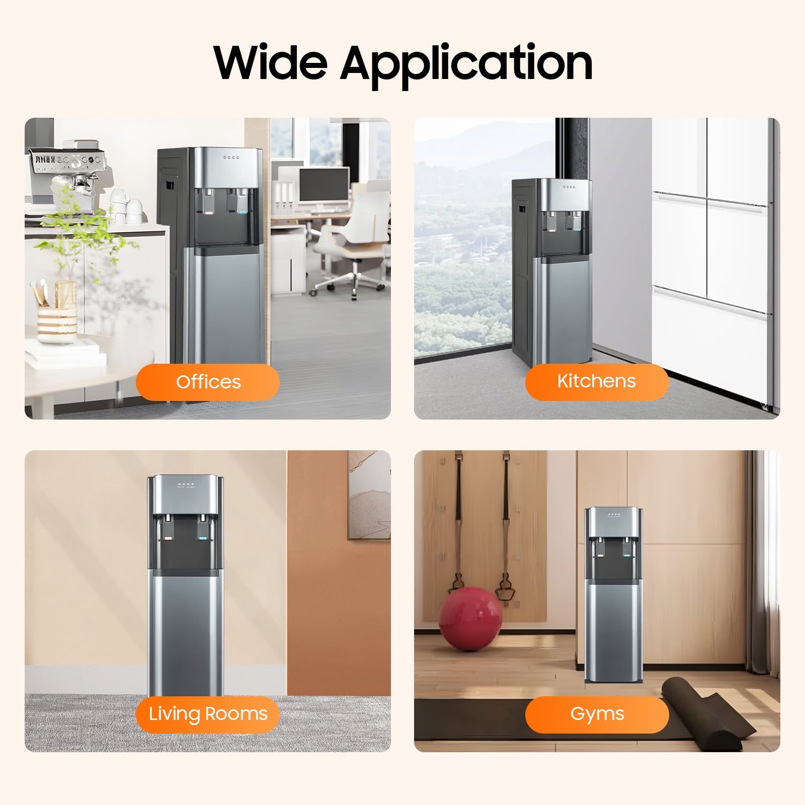 Bottom Loading Water Dispenser with Hot & Cold Water,304 Stainless Steel Inner Liner,5 Gallon Bottle,620W Power  Safe for Home/Office/Commercial (Dark Gray)​