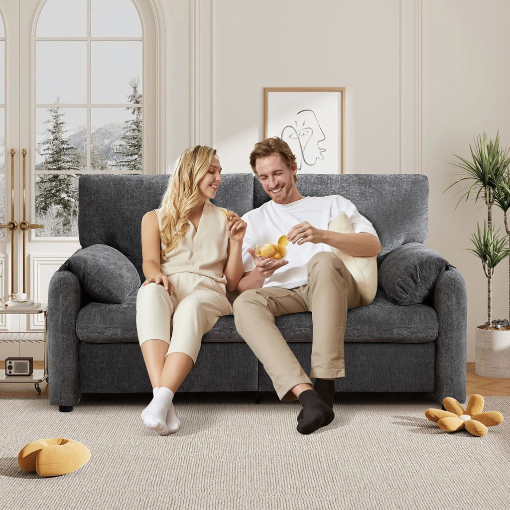 JONPONY 70"Chenille Loveseat, Cloud Couch with Soften Arms for Small Spaces , Neck Extra Deep Seats Sofas, Grey