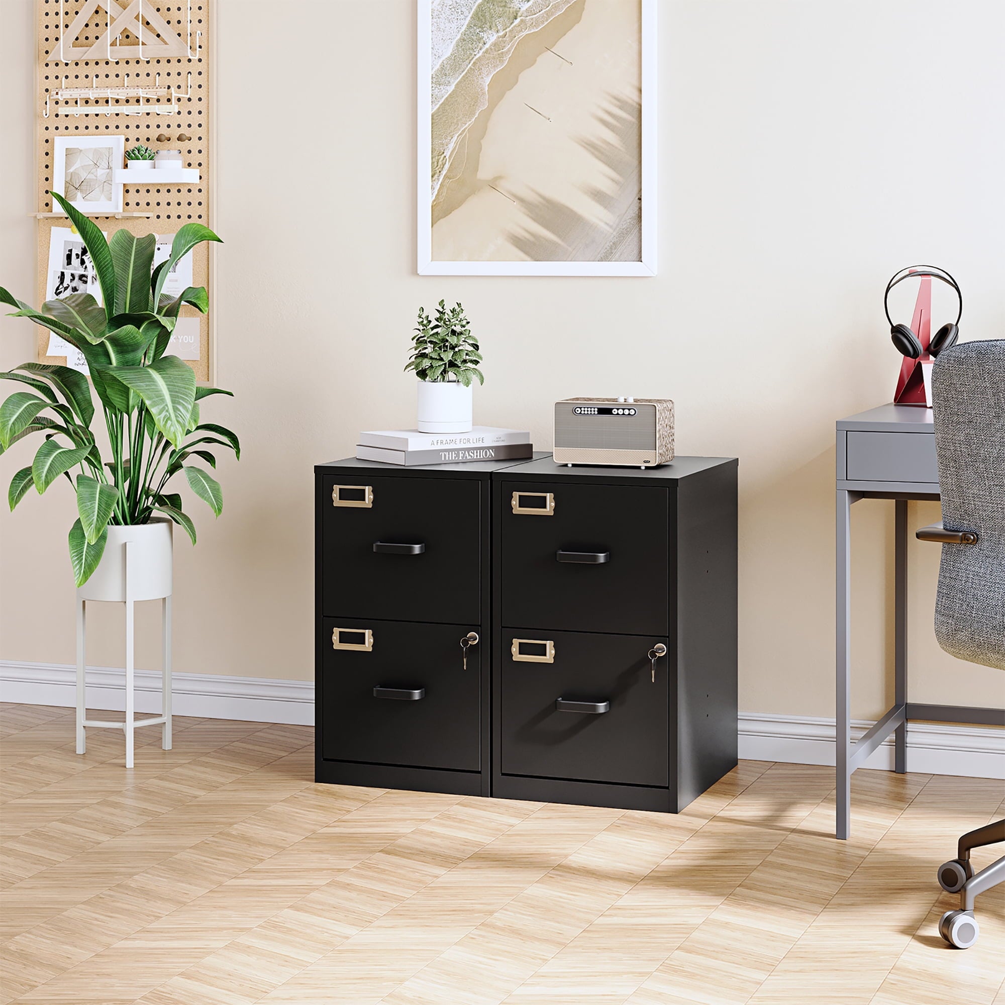 STANI 2 Drawer Filing Cabinet with Lock, Metal Vertical File Storage Cabinets for Home Office, Letter/A4 File Folders Storage, Assembly required (Black)