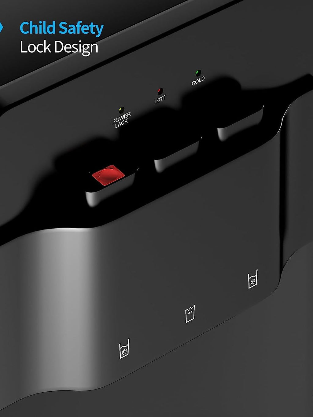 Muhub Cold & Hot Water Cooler Dispenser, Black Bottom Loading Water Cooler Dispenser, Holds 3 or 5 Gallon Bottle, Anti-Scalding Design and Storage Cabinet, Child Safety Lock for Home, Office Use