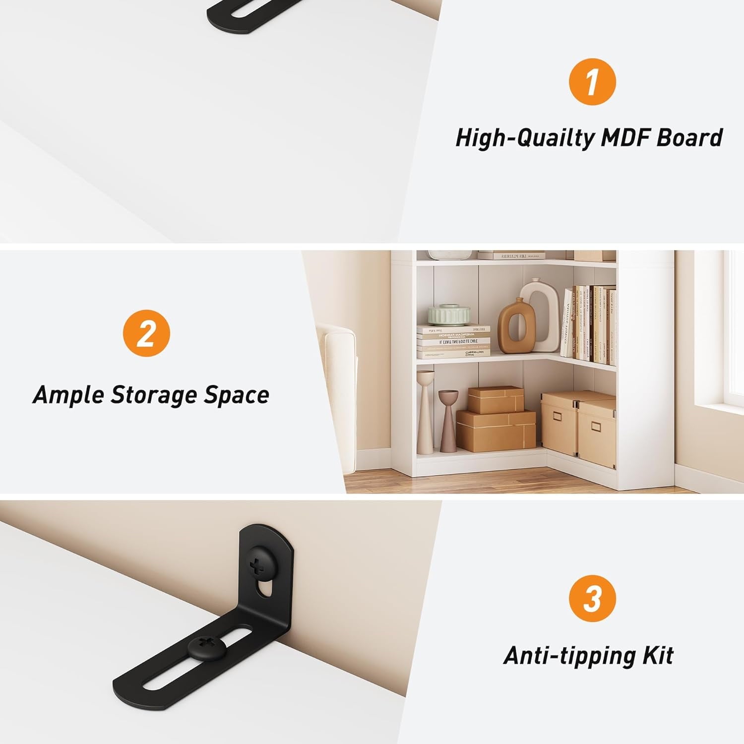 Garvee Large 5-Tier L-Shaped Corner Bookshelf, 35.5 x 35.5 x 72.8", White