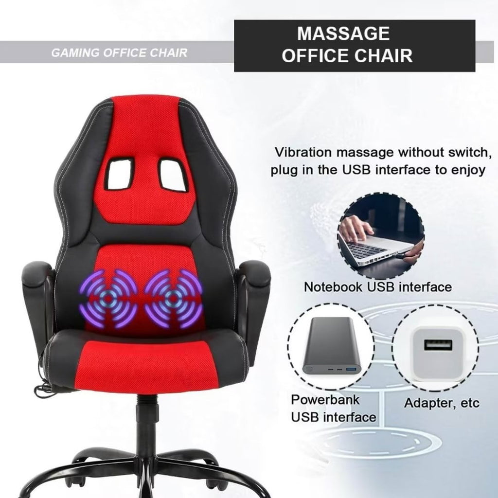 NiamVelo PC Gaming Chair Massage Office Chair Adjustable Computer Chair with Lumber Support for Adults and Kids 250lbs Capacity, Red