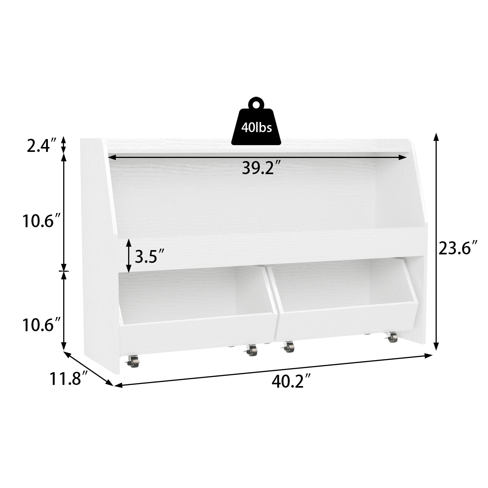 2-Tier Portable Toy Storage, Kids Toy Organizer W/2 Removable Bins with 4 Wheels（White)