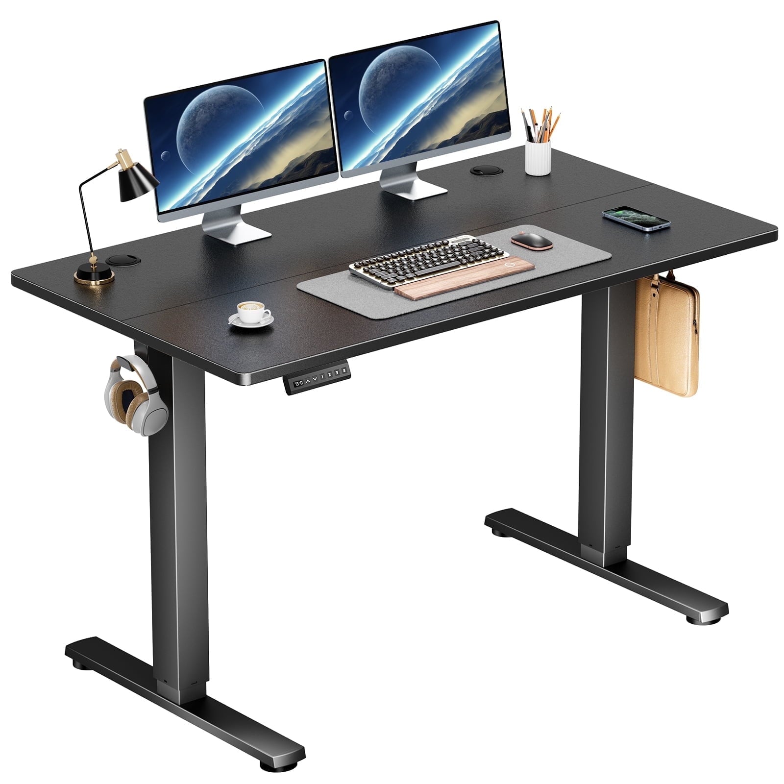 edx Electric Standing Desk, Height Adjustable Desk, 55 x 24 Inches Ergonomic Stand up Desk with Memory Preset and T-Shaped Metal Bracket for Home Office