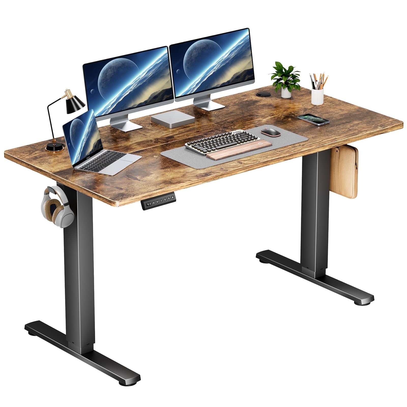 edx Electric Standing Desk, Height Adjustable Desk, 55 x 24 Inches Ergonomic Stand up Desk with Memory Preset and T-Shaped Metal Bracket for Home Office