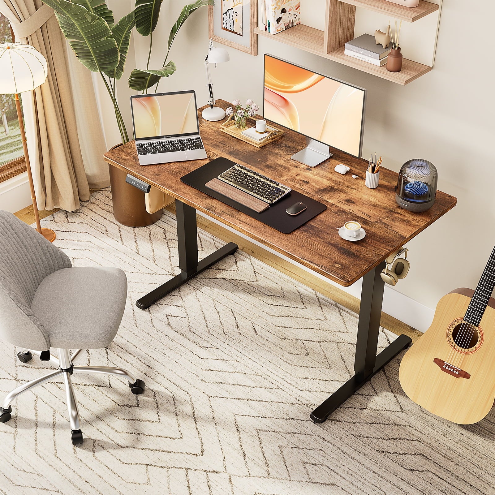 GIANNA Electric Adjustable Standing Desk - 40"x24" Sit-to-Stand Office Desk with 2 Hooks & Wire Hole