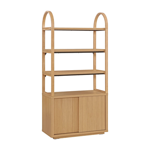 Beautiful Fluted 3-Shelf Bookcase with Storage Cabinet by Drew Barrymore, Light Honey Wood Finish
